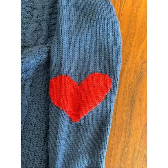 Love & Harmony Womens Blue Red Hearts Acrylic Cable Knit Fisherman Sweater Large - Picture 4 of 9